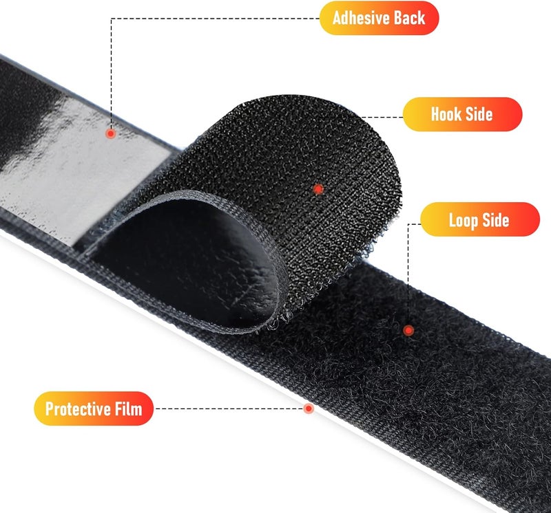 PTUNA 32Ft *1 Inch Hook and Loop Tape with Adhesive Back, Heavy Duty Double Sided Adhesive Strips, Strong Sticky Strips Roll for Home/Office/School/Car, Black - Image 4